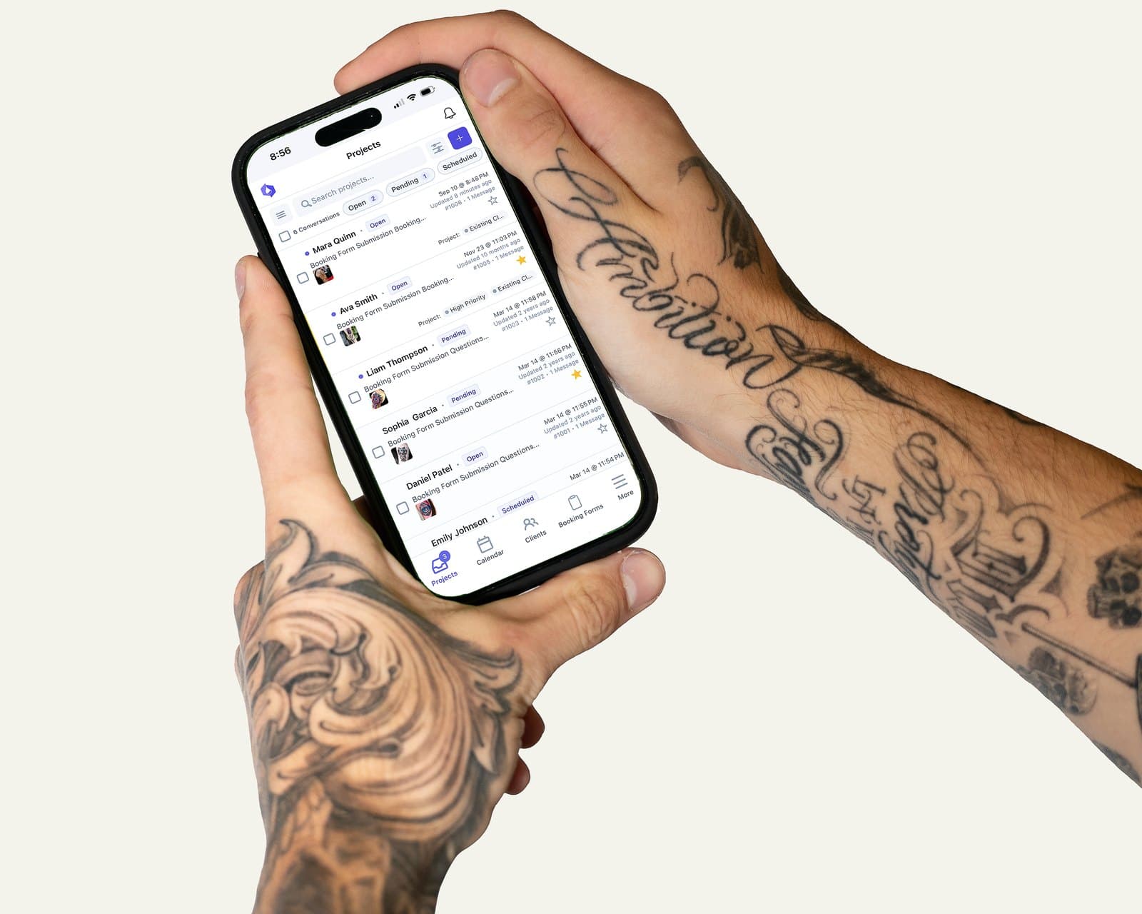 InkDesk mobile app showing the client projects list